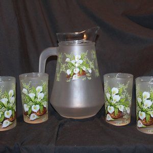 Brilliant Calla Lily pitcher and 4 glasses